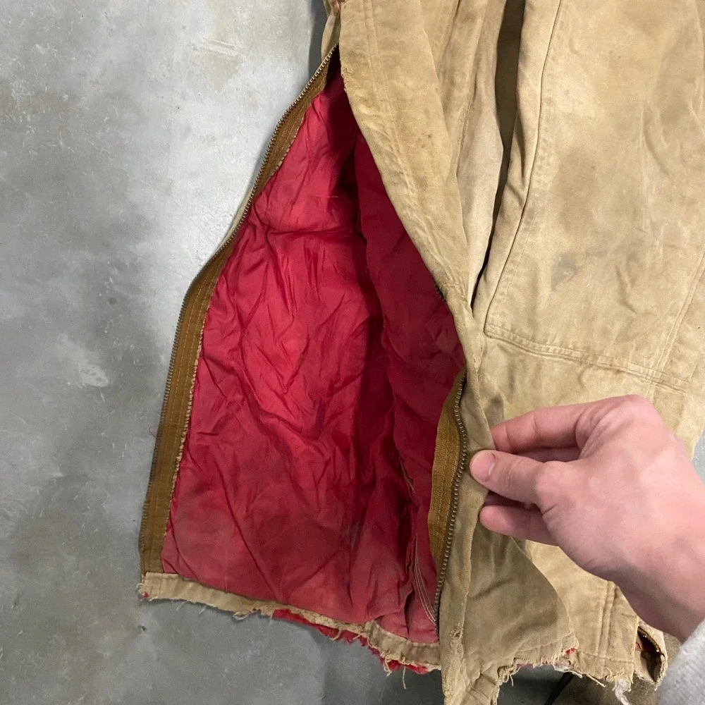 Vintage Carhartt Distressed Duck Canvas Quilt Lined Bib Overalls Tan Brown Mens - Picture 2 of 4